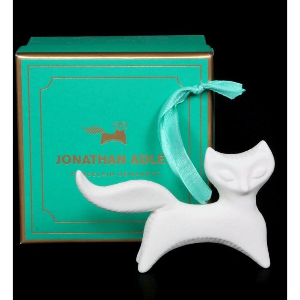 Jonathan Adler Fox Christmas Ornament Holiday White Figurine NIB